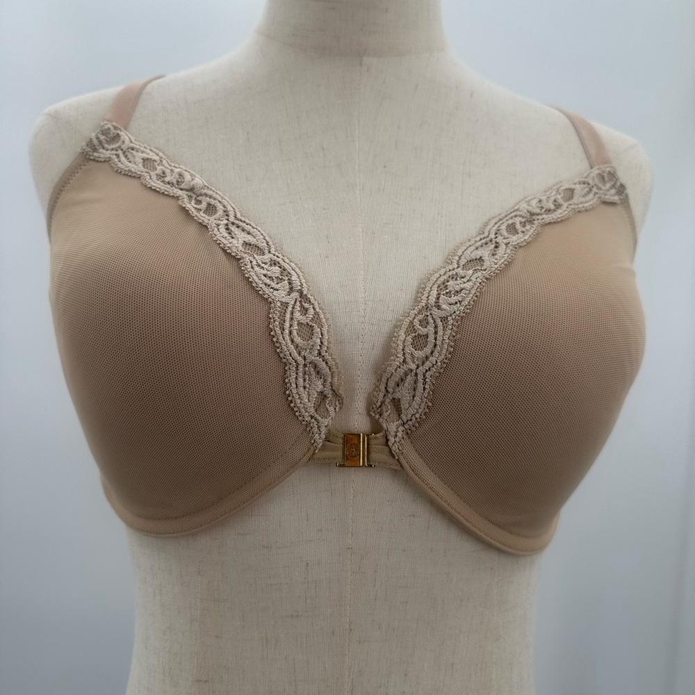 Natori Feathers Nude Front Clasp Racerback lacy bra 34DDD